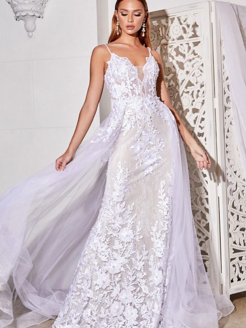 LACE WEDDING GOWN WITH OVERSKIRT