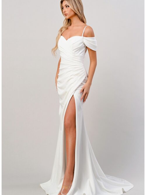 OFF THE SHOULDER CREPE GOWN