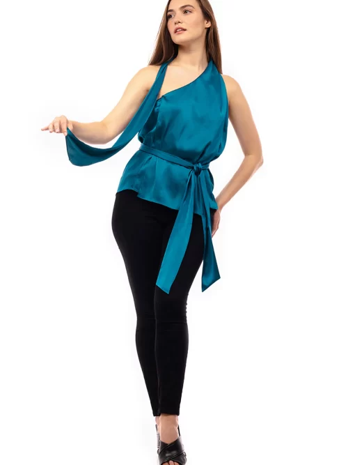 TEAL NECK WRAP TOP