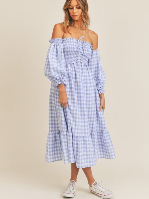 Off the Shoulder Gingham Midi