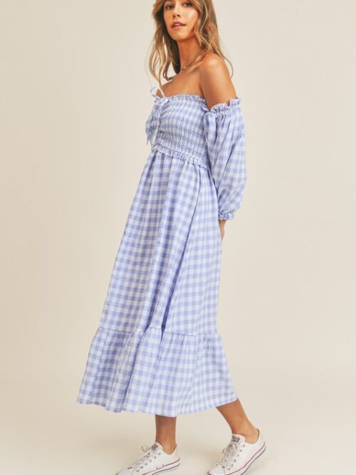 Off the Shoulder Gingham Midi