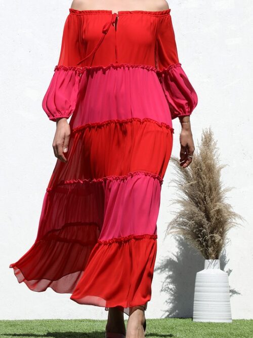 OFF SHOULDER WOVEN LONG DRESS