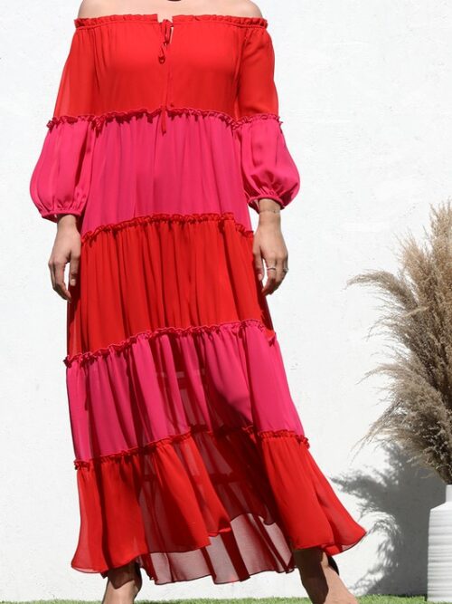 OFF SHOULDER WOVEN LONG DRESS