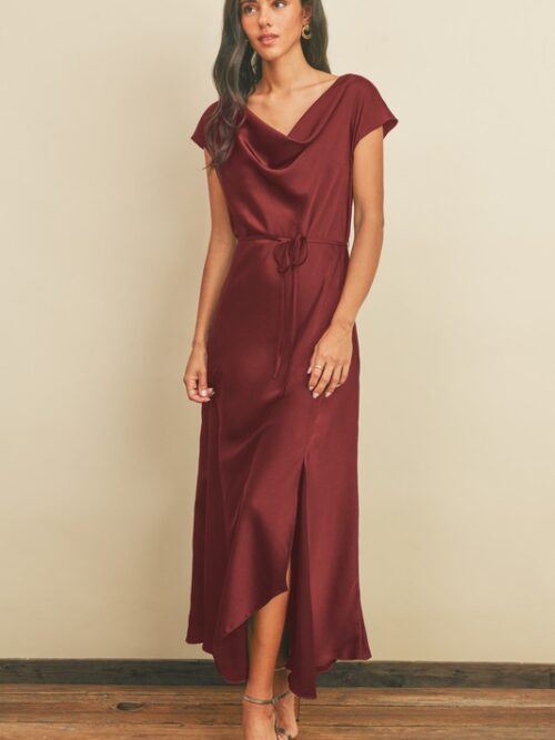 Satin Draped Neck Maxi Dress