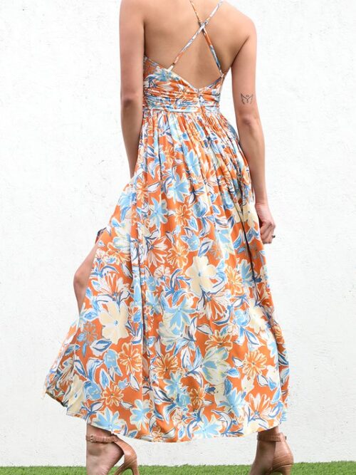 PRINTED V NECK WOVEN DRESS