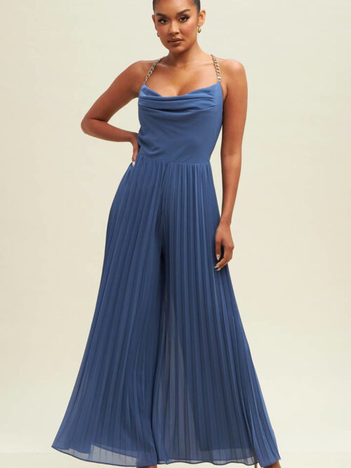 PLEATED COWL CHAIN JUMPSUIT