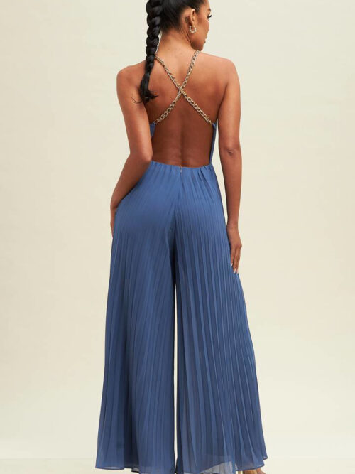 PLEATED COWL CHAIN JUMPSUIT