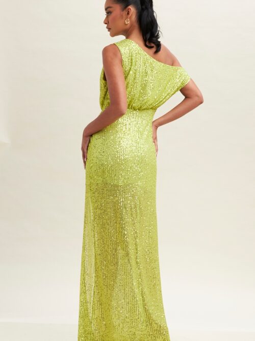 LIME SEQUIN DRAPE GOWN