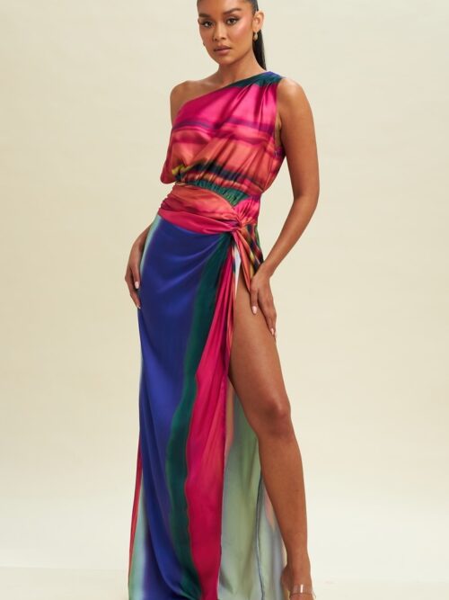 RAINBOW STRIPE HIGH SLIT DRESS