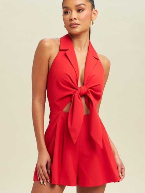 Halter tie front playsuit