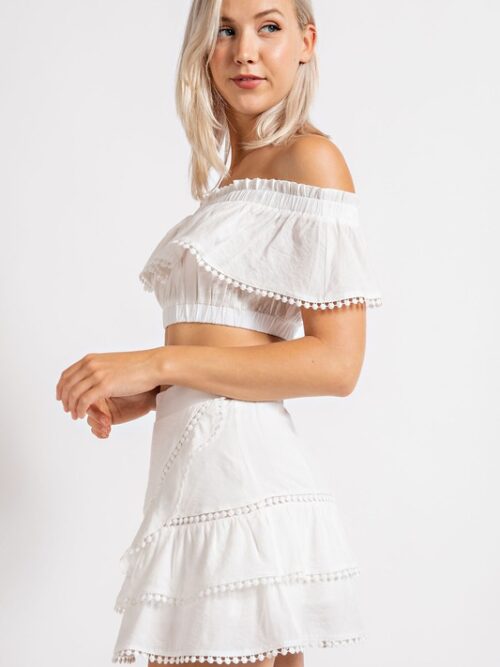 OFF SHOULDER CROP TOP SKIRT SET COTTON