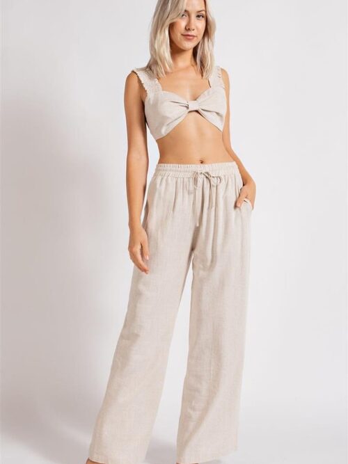 SMOCKED SHOULDER STRAP BRALETTE PANTS SET